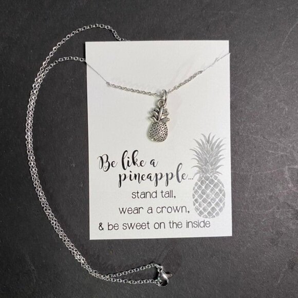 Pineapple Charm Necklace Inspirational Quote Card Gift Set - Picture 1 of 4